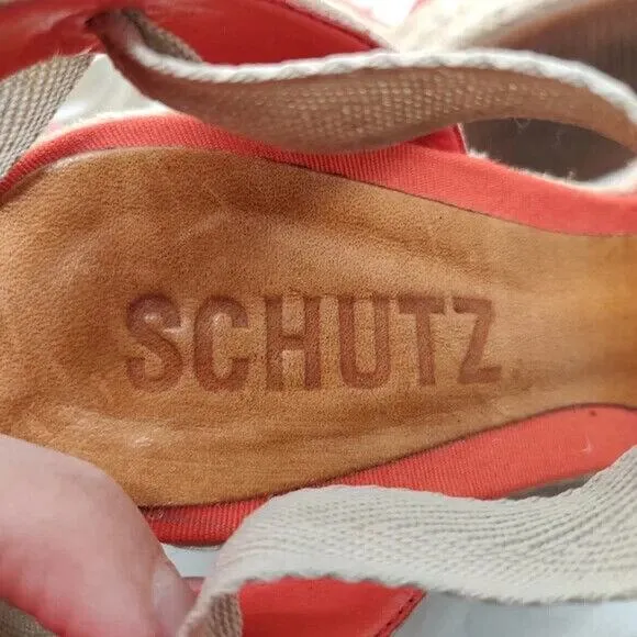 Schutz Orange Canvas Wedge Heel Ballerina Espadrille Sandals Size 6