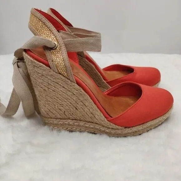 Schutz Orange Canvas Wedge Heel Ballerina Espadrille Sandals Size 6