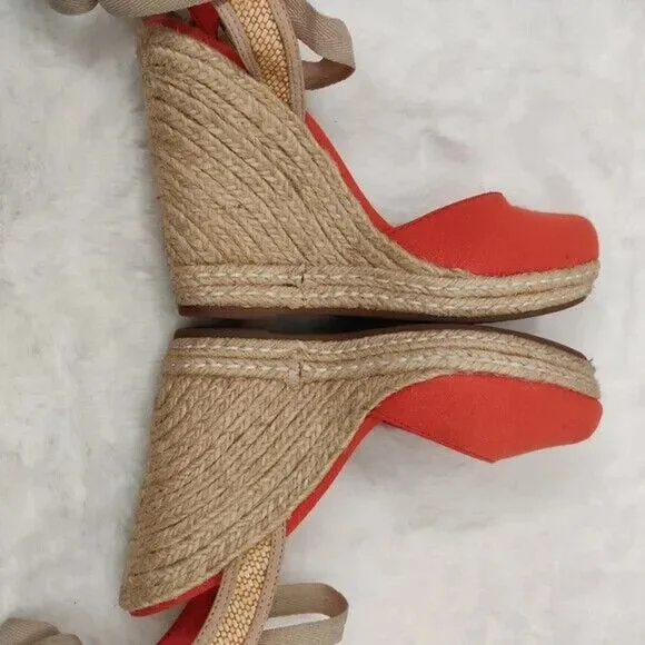Schutz Orange Canvas Wedge Heel Ballerina Espadrille Sandals Size 6