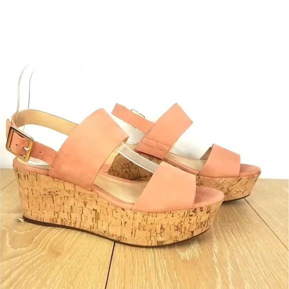 Schutz | Pink Suede Cork Wedge Sandals 8
