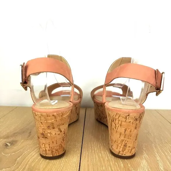 Schutz | Pink Suede Cork Wedge Sandals 8