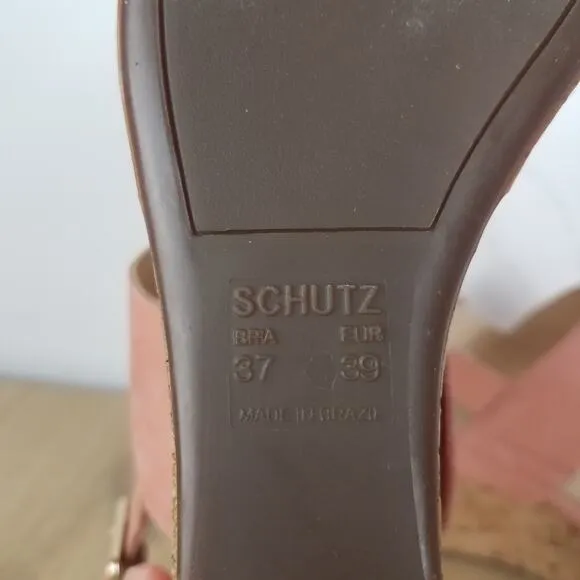 Schutz | Pink Suede Cork Wedge Sandals 8