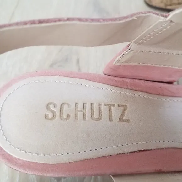 Schutz | Pink Suede Cork Wedge Sandals 8