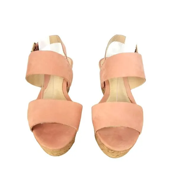 Schutz | Pink Suede Cork Wedge Sandals 8