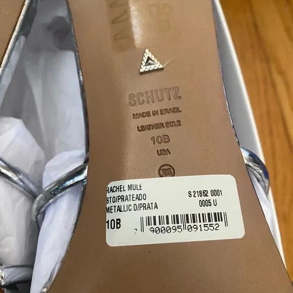 Schutz Rachel Mules shoes sandals silver strappy low heels party Revolve 10