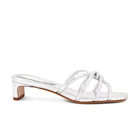 Schutz Rachel Mules shoes sandals silver strappy low heels party Revolve 10