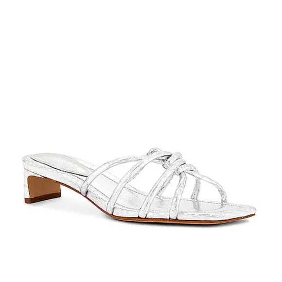 Schutz Rachel Mules shoes sandals silver strappy low heels party Revolve 10
