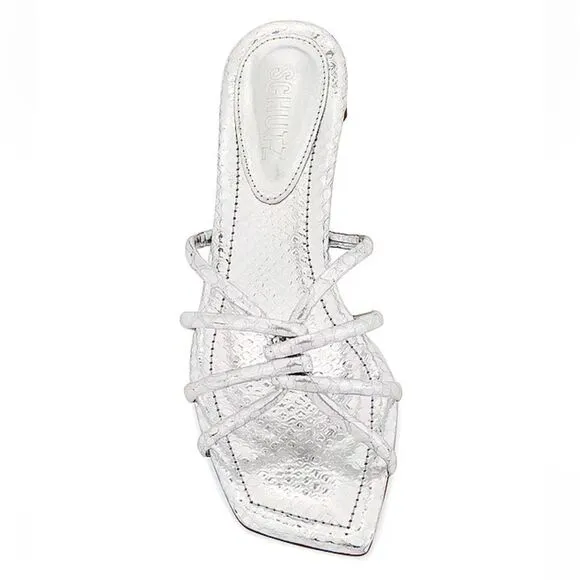 Schutz Rachel Mules shoes sandals silver strappy low heels party Revolve 10