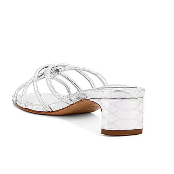 Schutz Rachel Mules shoes sandals silver strappy low heels party Revolve 10