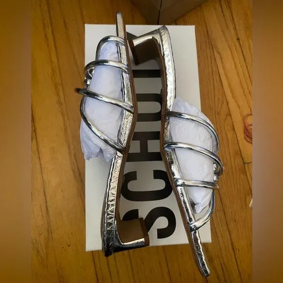 Schutz Rachel Mules shoes sandals silver strappy low heels party Revolve 10