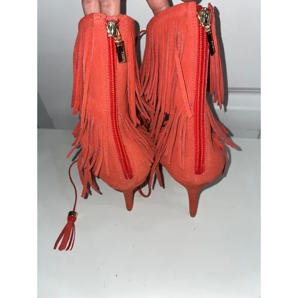Schutz Salto Alto Coral Suede Fringe High Heel Sandals size 11 Never Worn