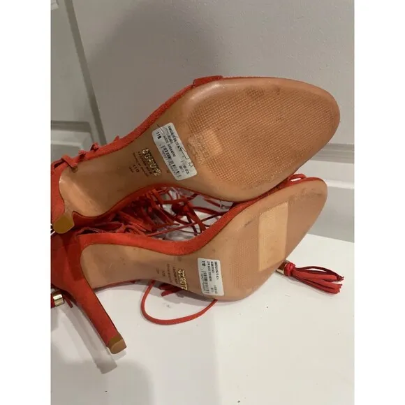 Schutz Salto Alto Coral Suede Fringe High Heel Sandals size 11 Never Worn