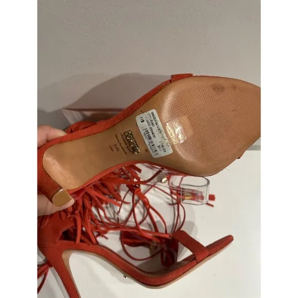 Schutz Salto Alto Coral Suede Fringe High Heel Sandals size 11 Never Worn
