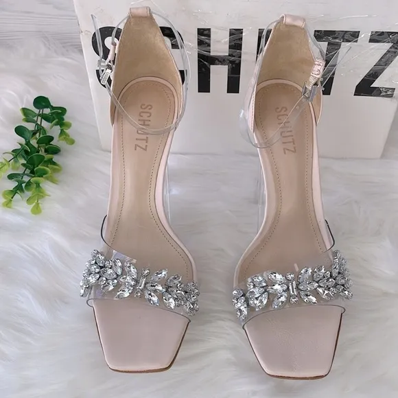 SCHUTZ “Shary” Vinyl Crystal-Embellished High-Heel Sandals