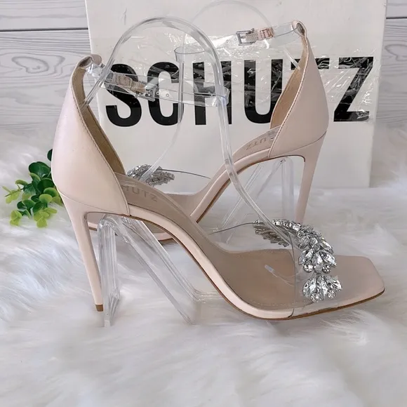 SCHUTZ “Shary” Vinyl Crystal-Embellished High-Heel Sandals
