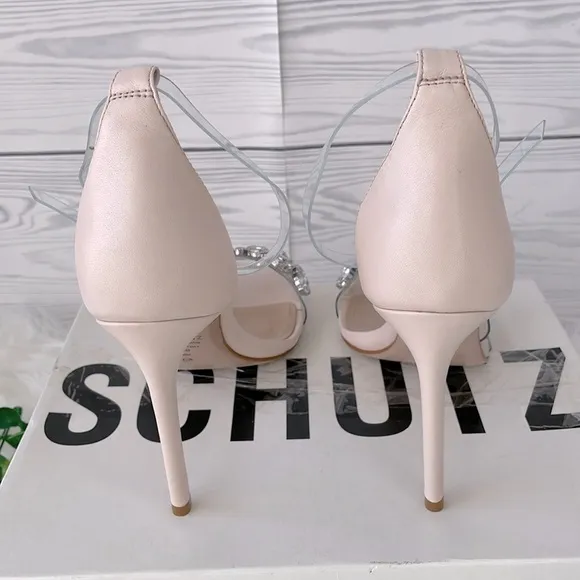 SCHUTZ “Shary” Vinyl Crystal-Embellished High-Heel Sandals