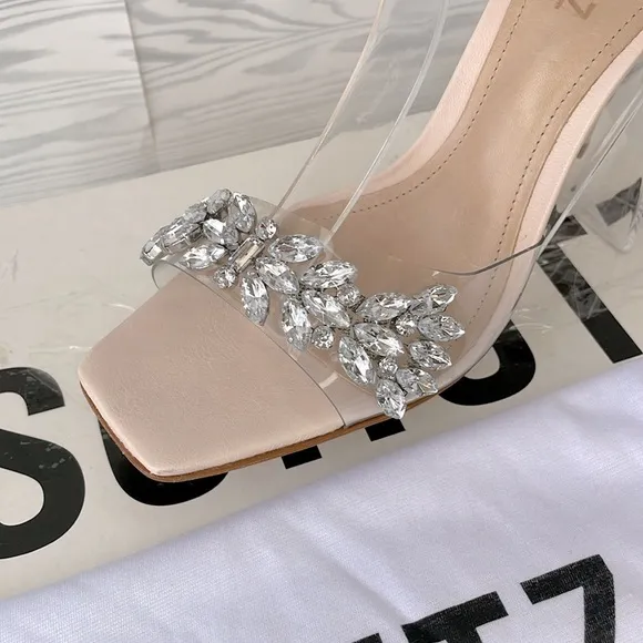 SCHUTZ “Shary” Vinyl Crystal-Embellished High-Heel Sandals