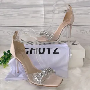 SCHUTZ “Shary” Vinyl Crystal-Embellished High-Heel Sandals
