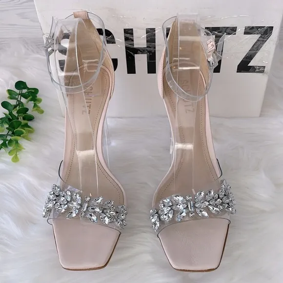 SCHUTZ “Shary” Vinyl Crystal-Embellished High-Heel Sandals