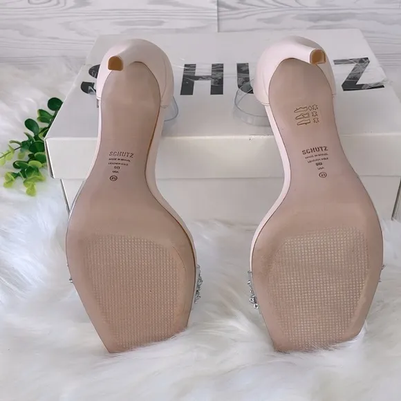 SCHUTZ “Shary” Vinyl Crystal-Embellished High-Heel Sandals