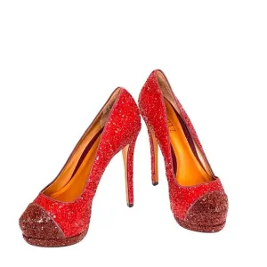 Schutz Stilletos Red Glitter Platform High Heels Lux Glam Party Shoes Size 5B