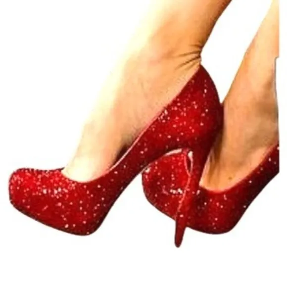 Schutz Stilletos Red Glitter Platform High Heels Lux Glam Party Shoes Size 5B