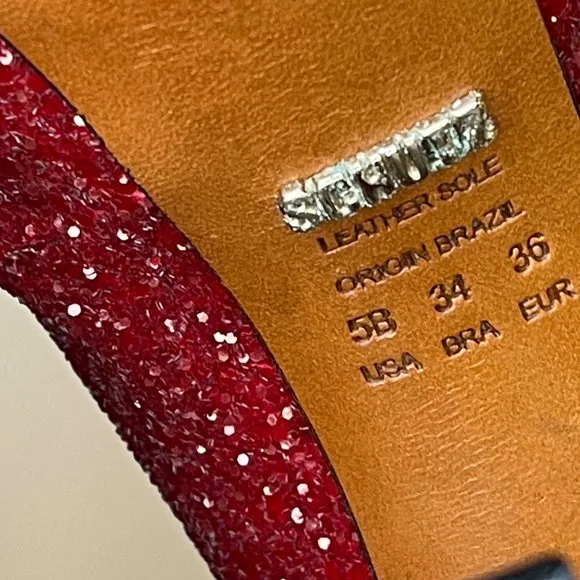 Schutz Stilletos Red Glitter Platform High Heels Lux Glam Party Shoes Size 5B