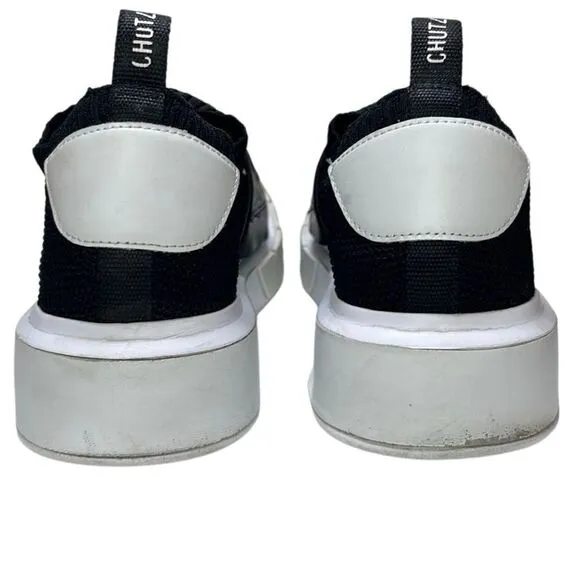 Schutz - Tennis Platform Shoes w/ Logo Strap, Knit, Slip On - Size 7.5, Black