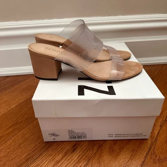 SCHUTZ Transparent Block Heel Sandals