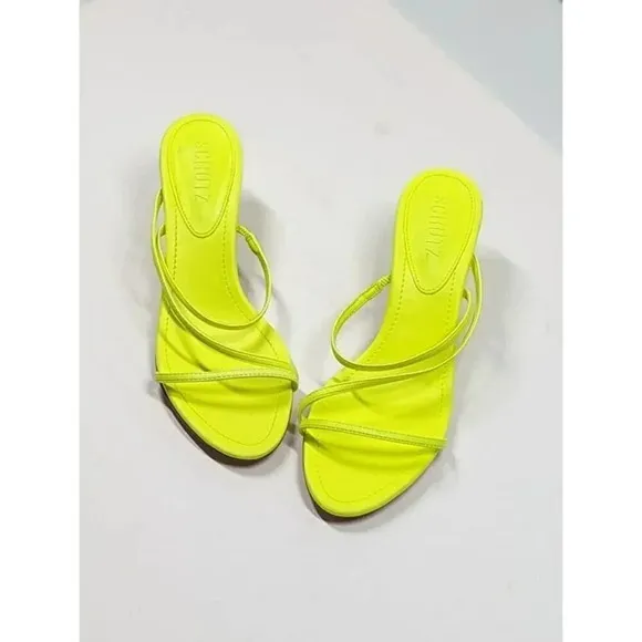 Schutz Women's Evenise Neon Yellow Kitten Heel Sandals Size 6.5 B (MSRP $160)