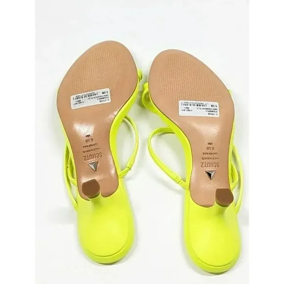 Schutz Women's Evenise Neon Yellow Kitten Heel Sandals Size 6.5 B (MSRP $160)