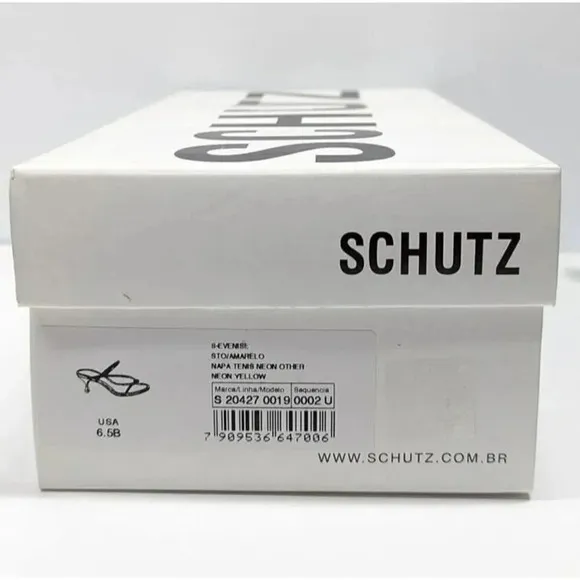 Schutz Women's Evenise Neon Yellow Kitten Heel Sandals Size 6.5 B (MSRP $160)