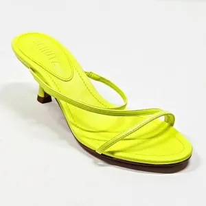 Schutz Women's Evenise Neon Yellow Kitten Heel Sandals Size 6.5 B (MSRP $160)