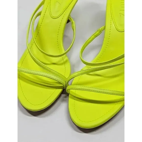 Schutz Women's Evenise Neon Yellow Kitten Heel Sandals Size 6.5 B (MSRP $160)