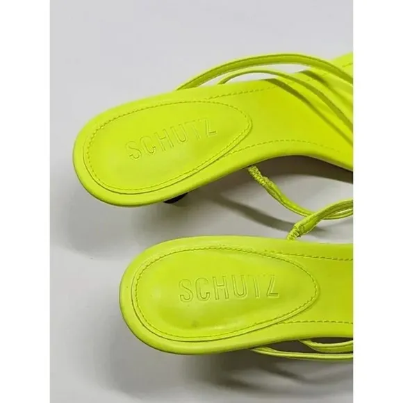 Schutz Women's Evenise Neon Yellow Kitten Heel Sandals Size 6.5 B (MSRP $160)