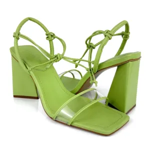 Schutz Women's Gianna Nappa Leather Square Toe Lime Sandals Green Size 10.5
