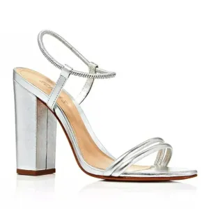 Schutz Women's Pincesa Silver Metallic High-Heel Sandals Size 6.5 B (MSRP $170)