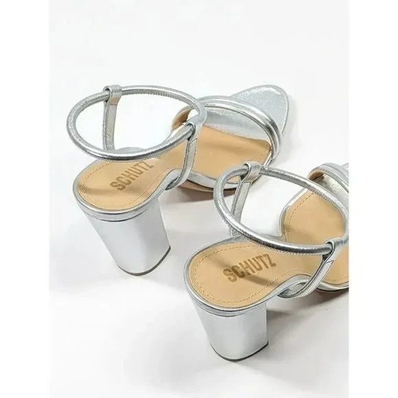 Schutz Women's Pincesa Silver Metallic High-Heel Sandals Size 6.5 B (MSRP $170)