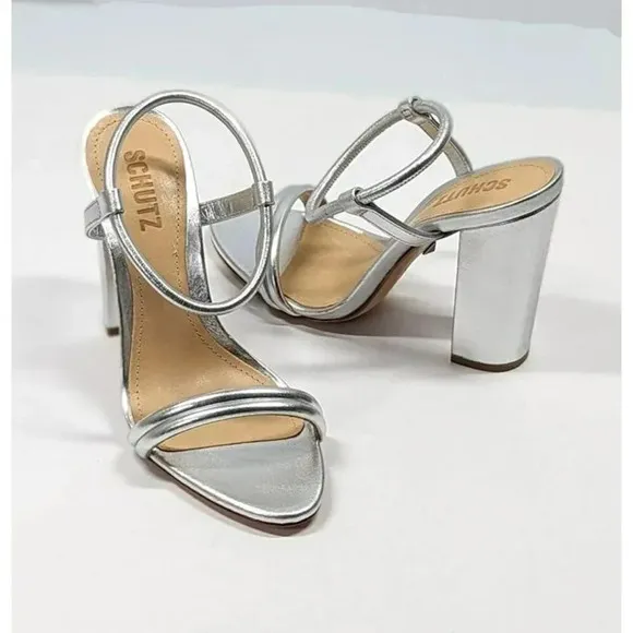 Schutz Women's Pincesa Silver Metallic High-Heel Sandals Size 6.5 B (MSRP $170)