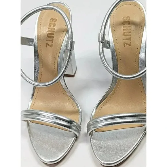 Schutz Women's Pincesa Silver Metallic High-Heel Sandals Size 6.5 B (MSRP $170)