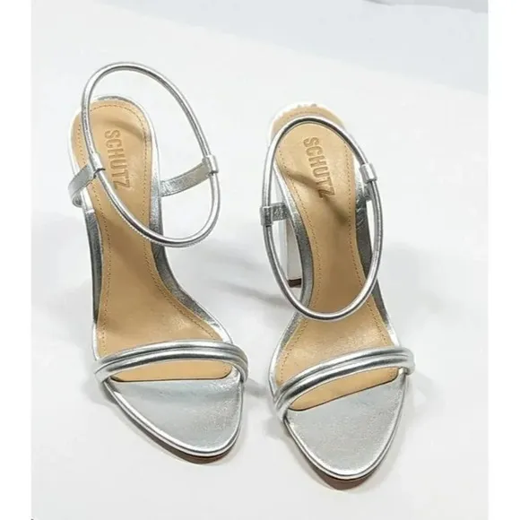 Schutz Women's Pincesa Silver Metallic High-Heel Sandals Size 9.5 B (MSRP $170)
