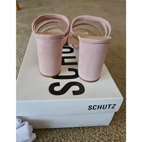 SchutzFelisa Suede Block-Heel Sandals Pink (Poppy Rose) Size 10B NEW $170