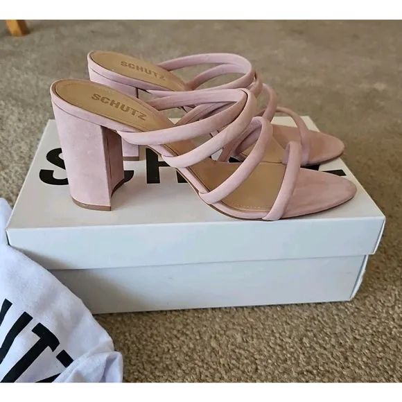 SchutzFelisa Suede Block-Heel Sandals Pink (Poppy Rose) Size 10B NEW $170