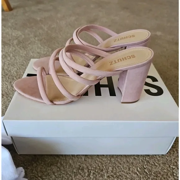 SchutzFelisa Suede Block-Heel Sandals Pink (Poppy Rose) Size 10B NEW $170