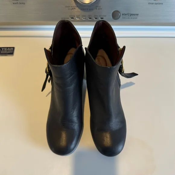 See by Chloé Louise Block-Heel Leather Ankle Boots Black