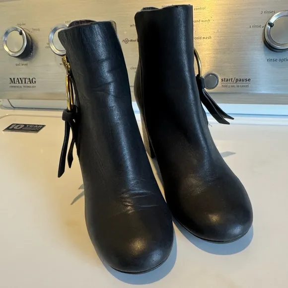 See by Chloé Louise Block-Heel Leather Ankle Boots Black