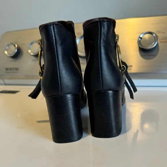 See by Chloé Louise Block-Heel Leather Ankle Boots Black