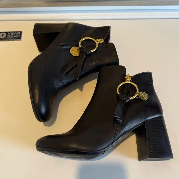 See by Chloé Louise Block-Heel Leather Ankle Boots Black