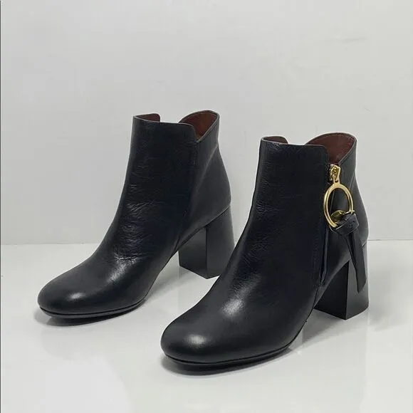 See by Chloé Louise Block-Heel Leather Ankle Boots size 36