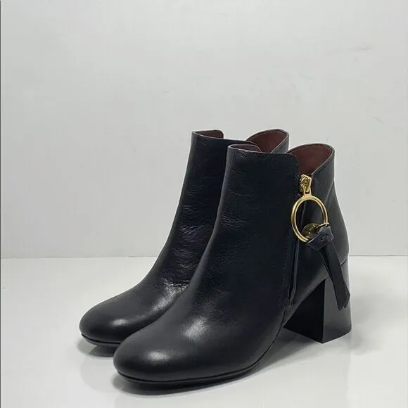 See by Chloé Louise Block-Heel Leather Ankle Boots size 36